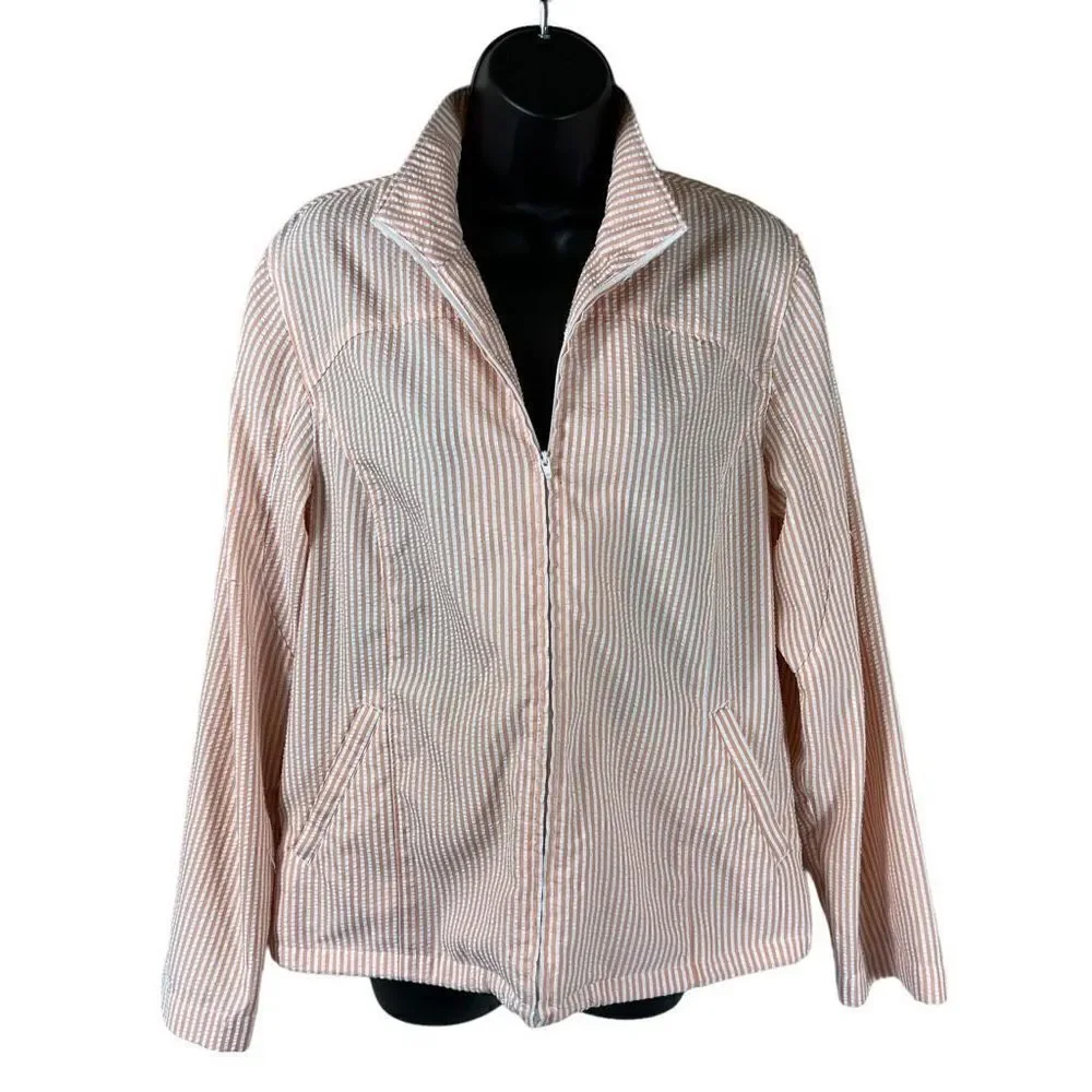 Women’s Orvis Peach White Zip Front Seersucker Jacket